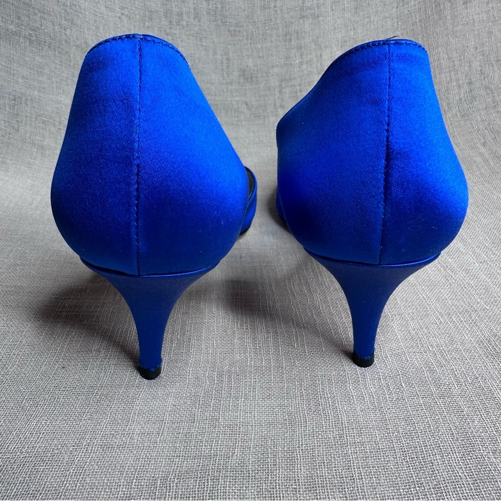 EUC Kate Spade Emison Blue Satin Peep Toe  Heels Crystal Embellishment - Picture 3 of 5